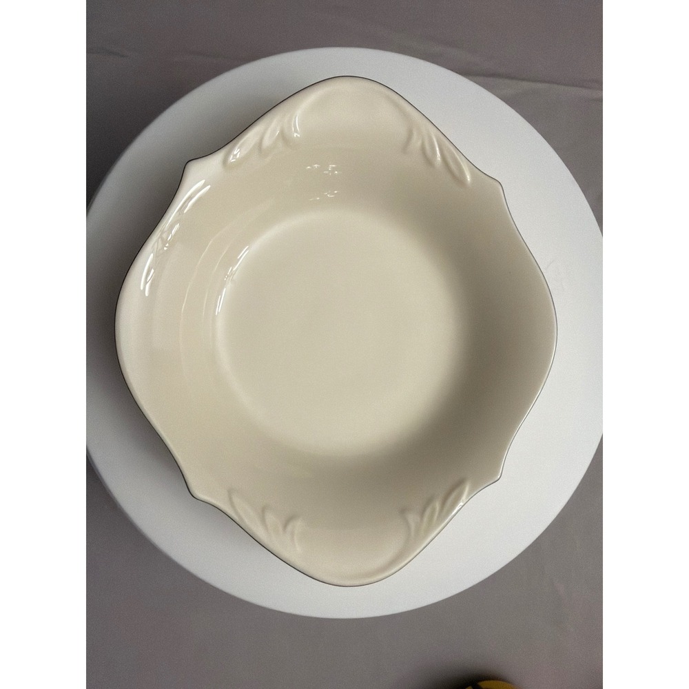 Lenox Ivory Bone China Scalloped Bowl Platinum Trim Embossed Leaf Made in USA